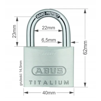 Kłódka Abus - 727TI/40 QUADS - 4 kłódki pałąkowe aluminiowe TITALIUM w systemie 1 klucza - blister
